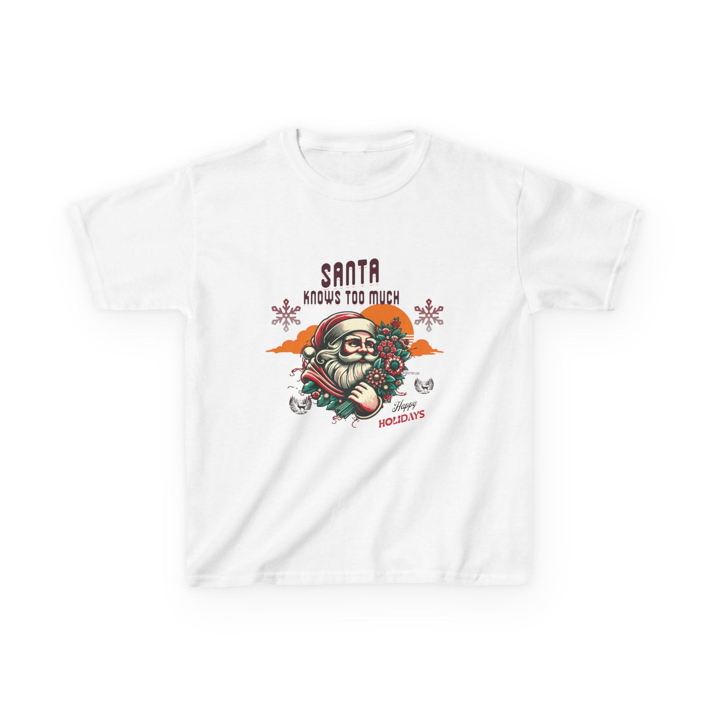 Kids Tee — 'Santa Knows Too Much' Vintage Christmas Graphic