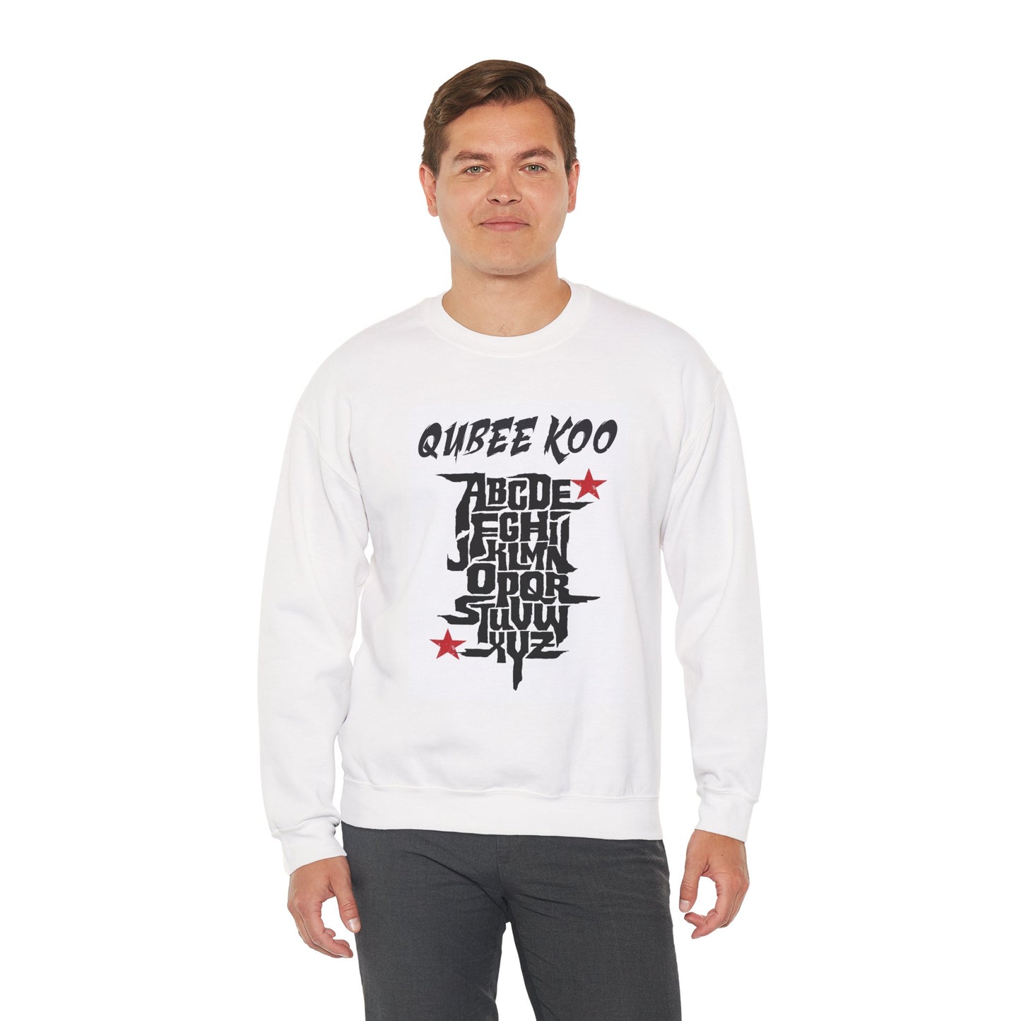 Unisex Heavy Blend™ Crewneck Sweatshirt - Qubee Koo with Alphabet & Stars Design