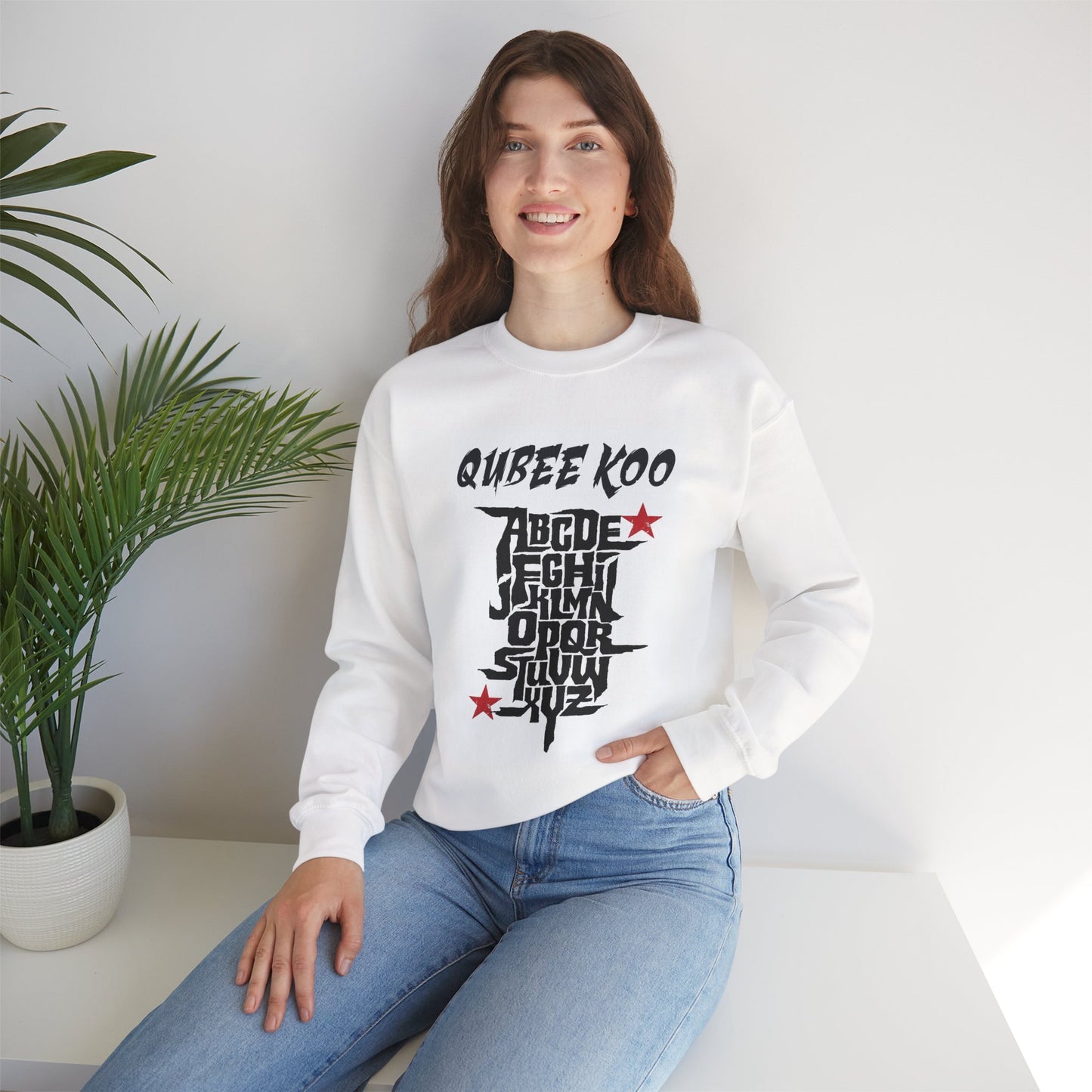 Unisex Heavy Blend™ Crewneck Sweatshirt - Qubee Koo with Alphabet & Stars Design