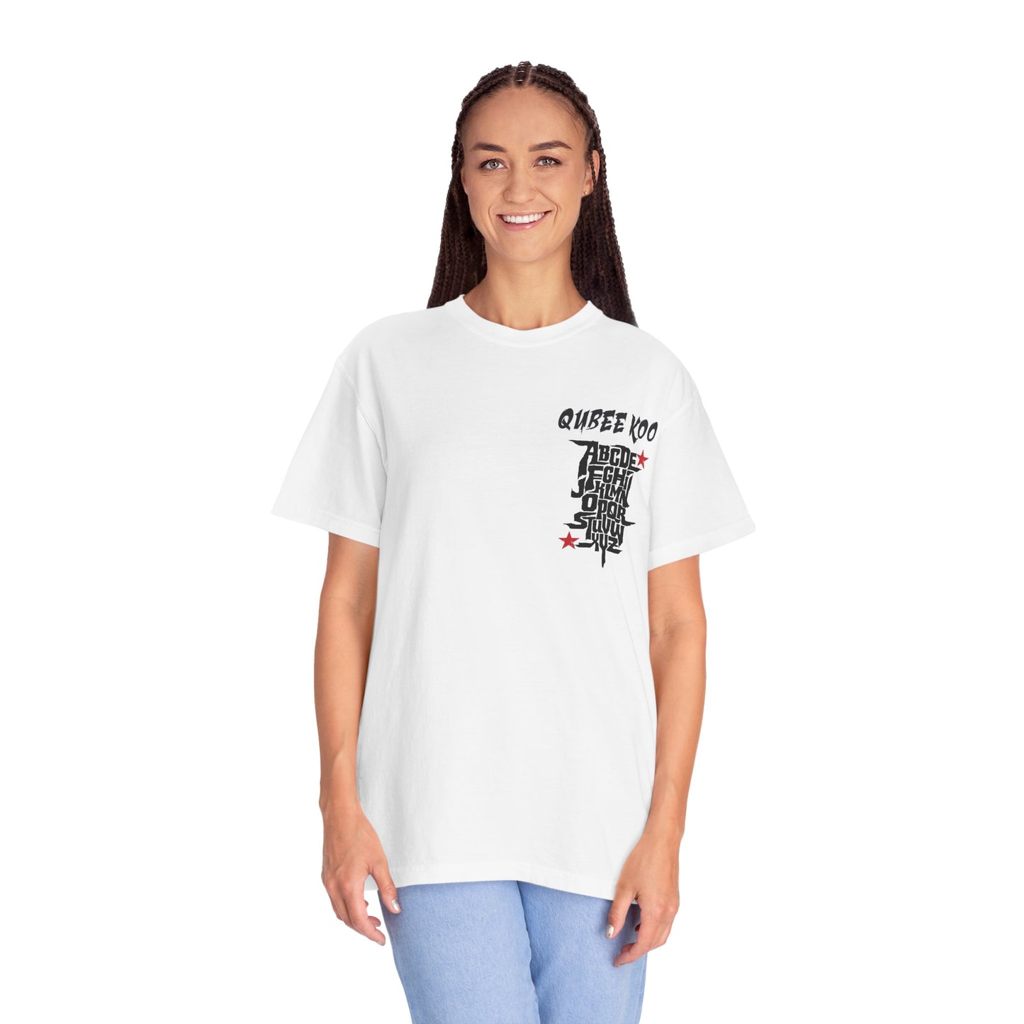 Unisex Garment-Dyed Graphic T-Shirt - Trendy Streetwear with 'Qubee Koo' Design Oromo alphabet