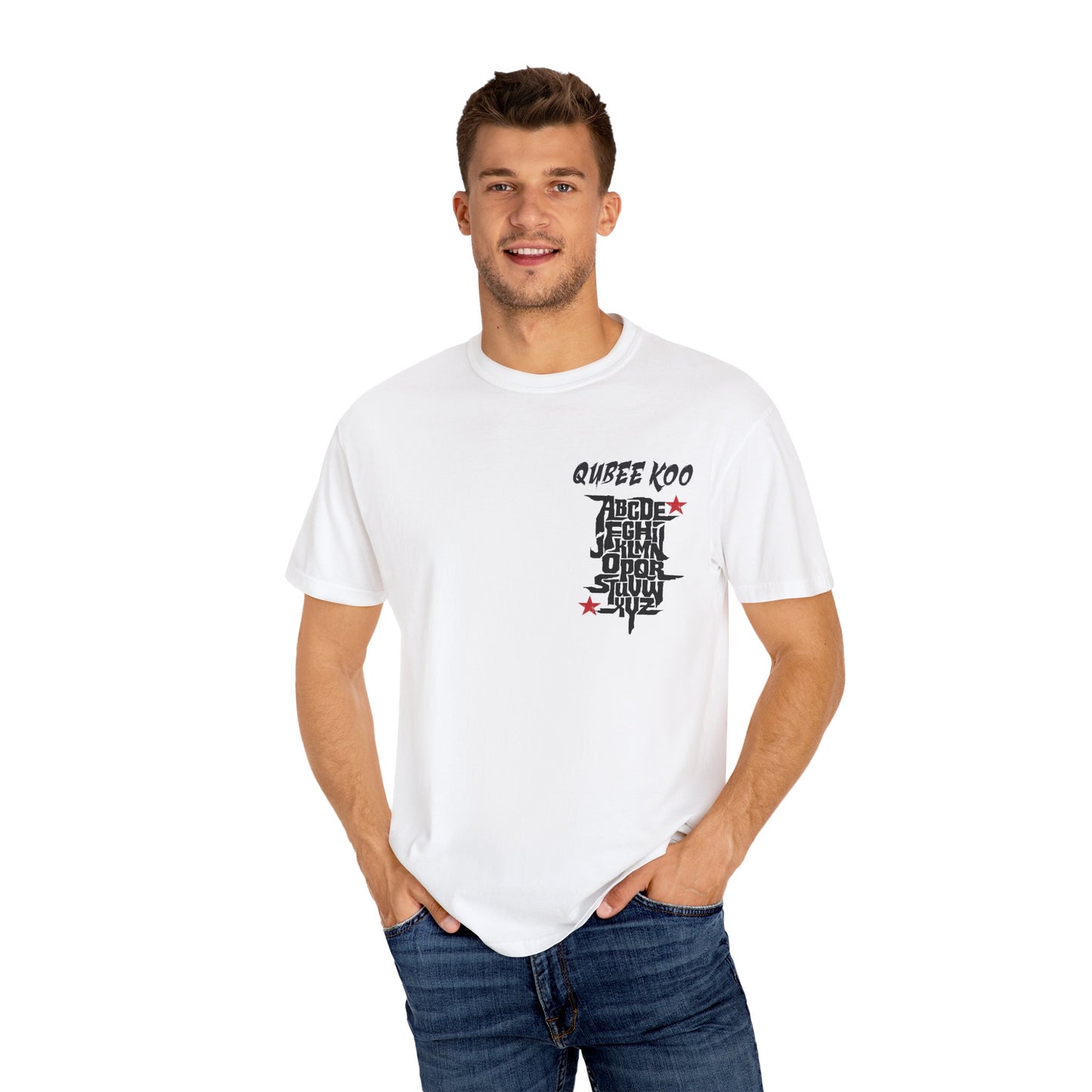 Unisex Garment-Dyed Graphic T-Shirt - Trendy Streetwear with 'Qubee Koo' Design Oromo alphabet