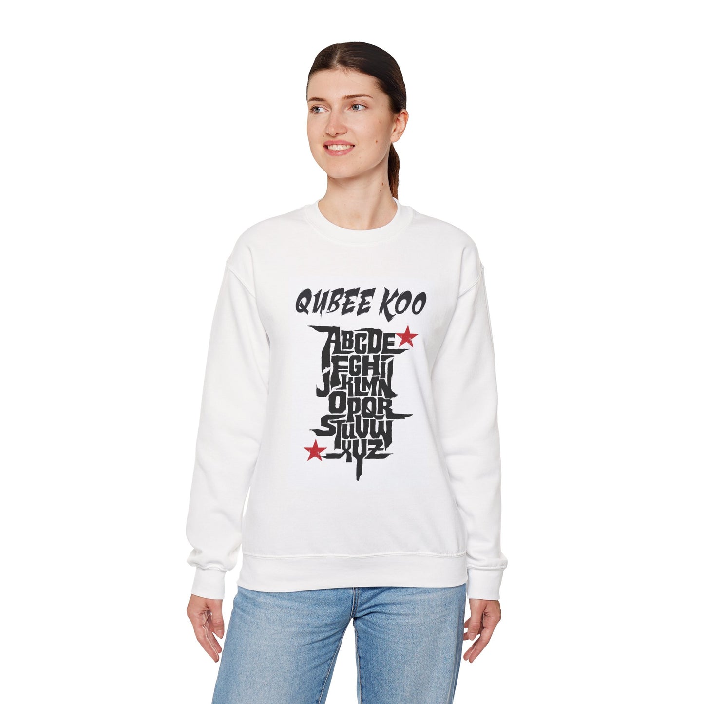 Unisex Heavy Blend™ Crewneck Sweatshirt - Qubee Koo with Alphabet & Stars Design