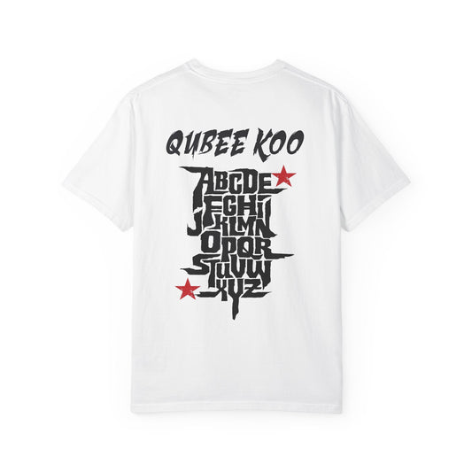 Unisex Garment-Dyed Graphic T-Shirt - Trendy Streetwear with 'Qubee Koo' Design Oromo alphabet