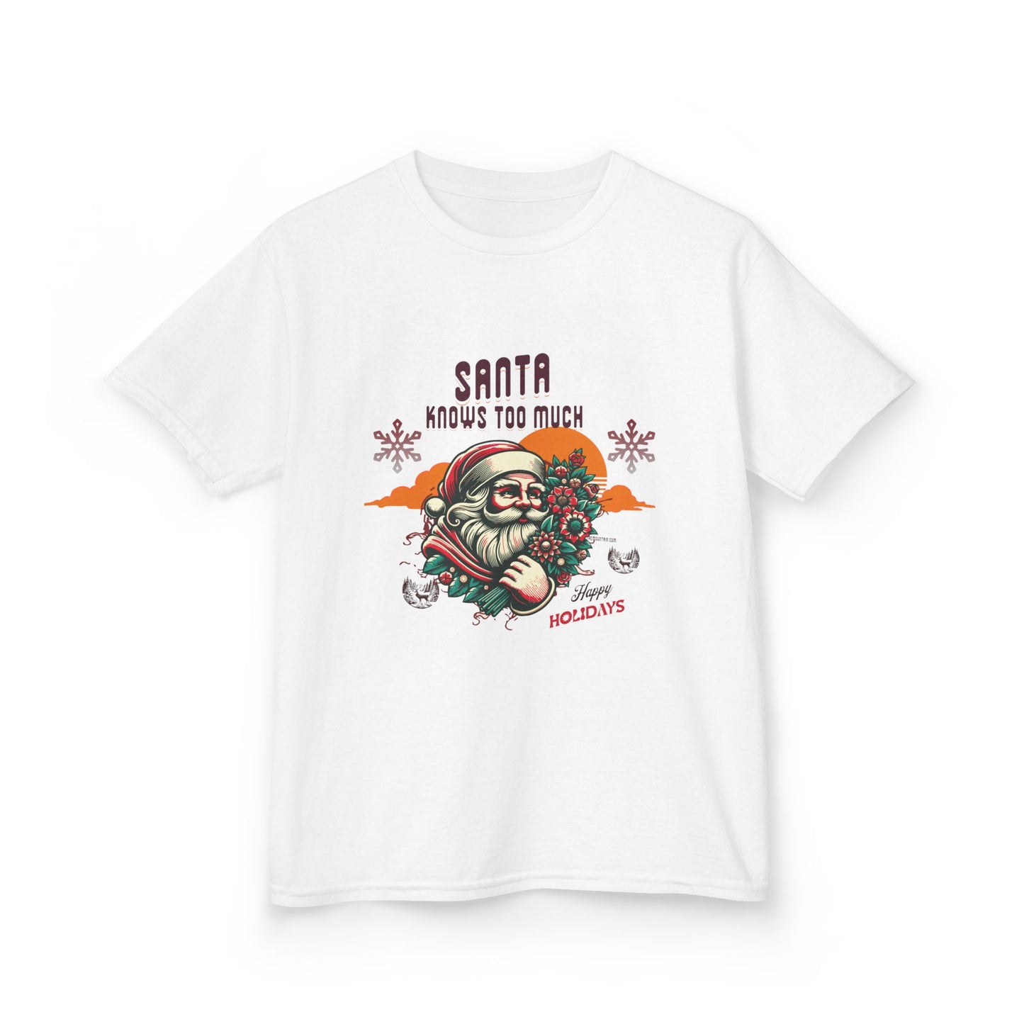 Kids Tee — 'Santa Knows Too Much' Vintage Christmas Graphic